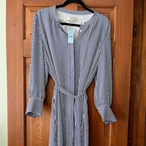 LOFT Button Front Striped Dress - Blue - NWT - XXL Petite - long sleeved